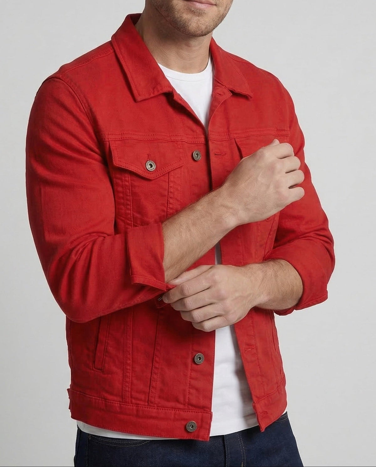 Men's Stretch Denim Trucker Jacket with Chest Pockets