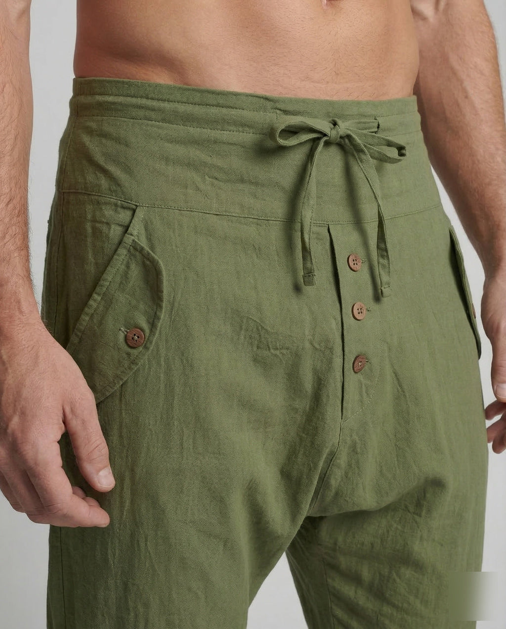 Men's Harem Trousers with Drop Crotch and Drawstring Waist