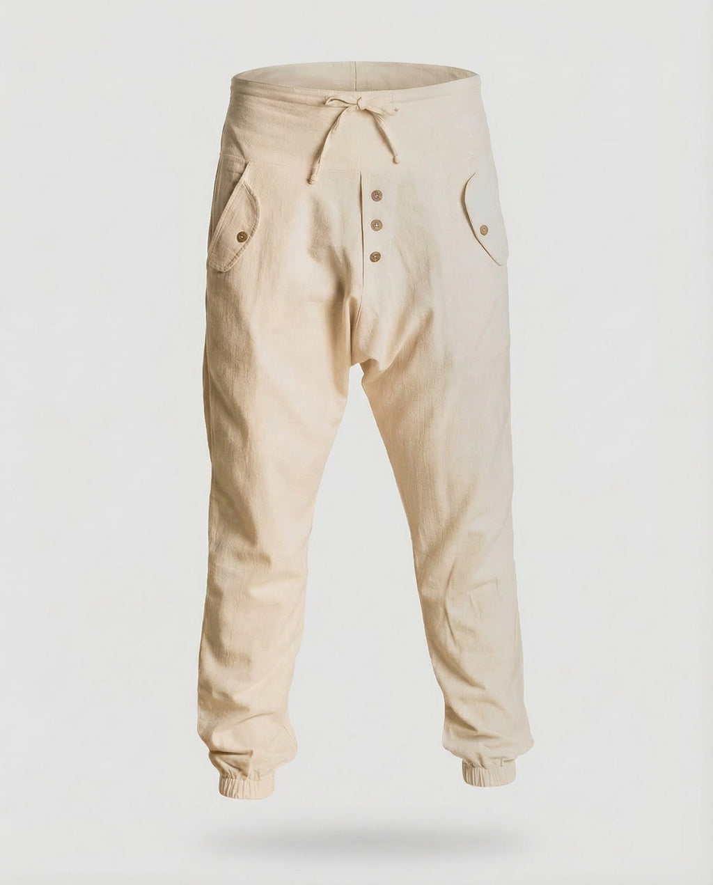 Men's Harem Trousers with Drop Crotch and Drawstring Waist