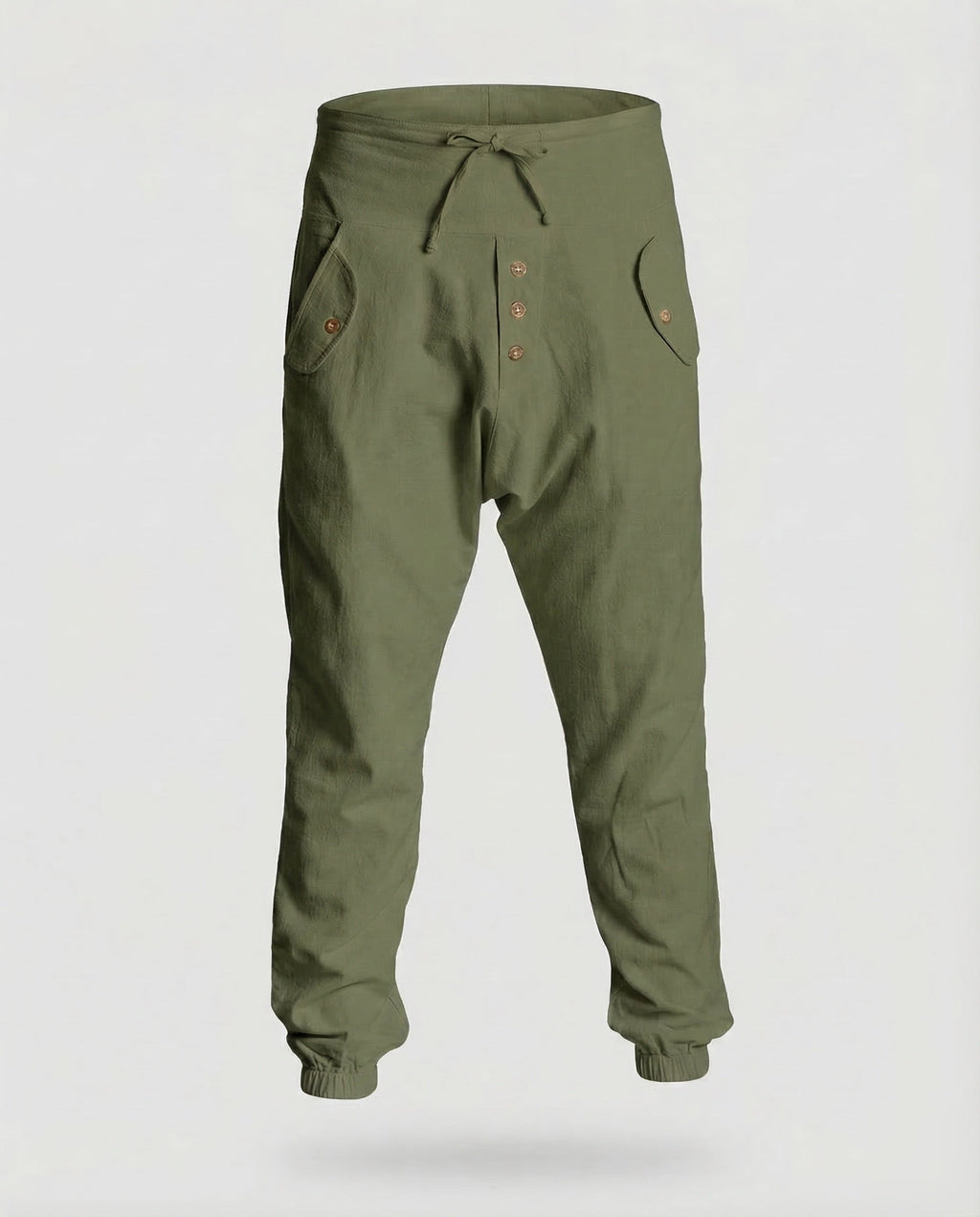 Men's Harem Trousers with Drop Crotch and Drawstring Waist