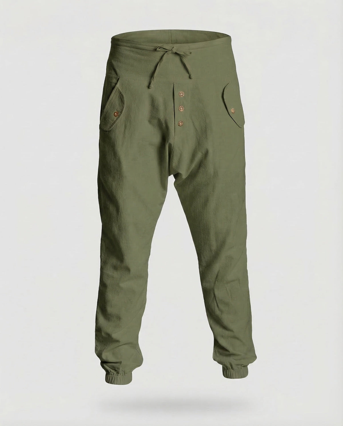 Men's Harem Trousers with Drop Crotch and Drawstring Waist