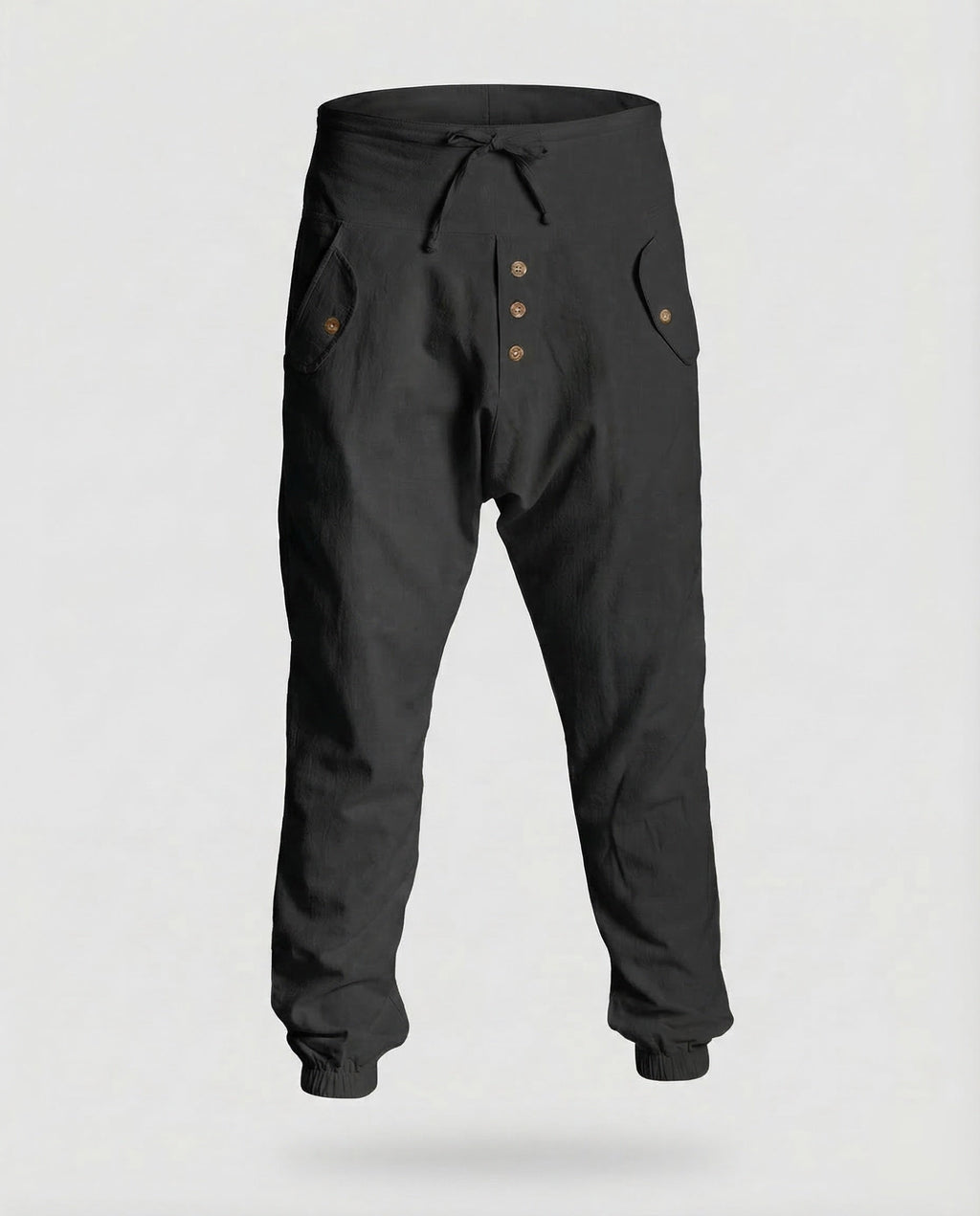 Men's Harem Trousers with Drop Crotch and Drawstring Waist