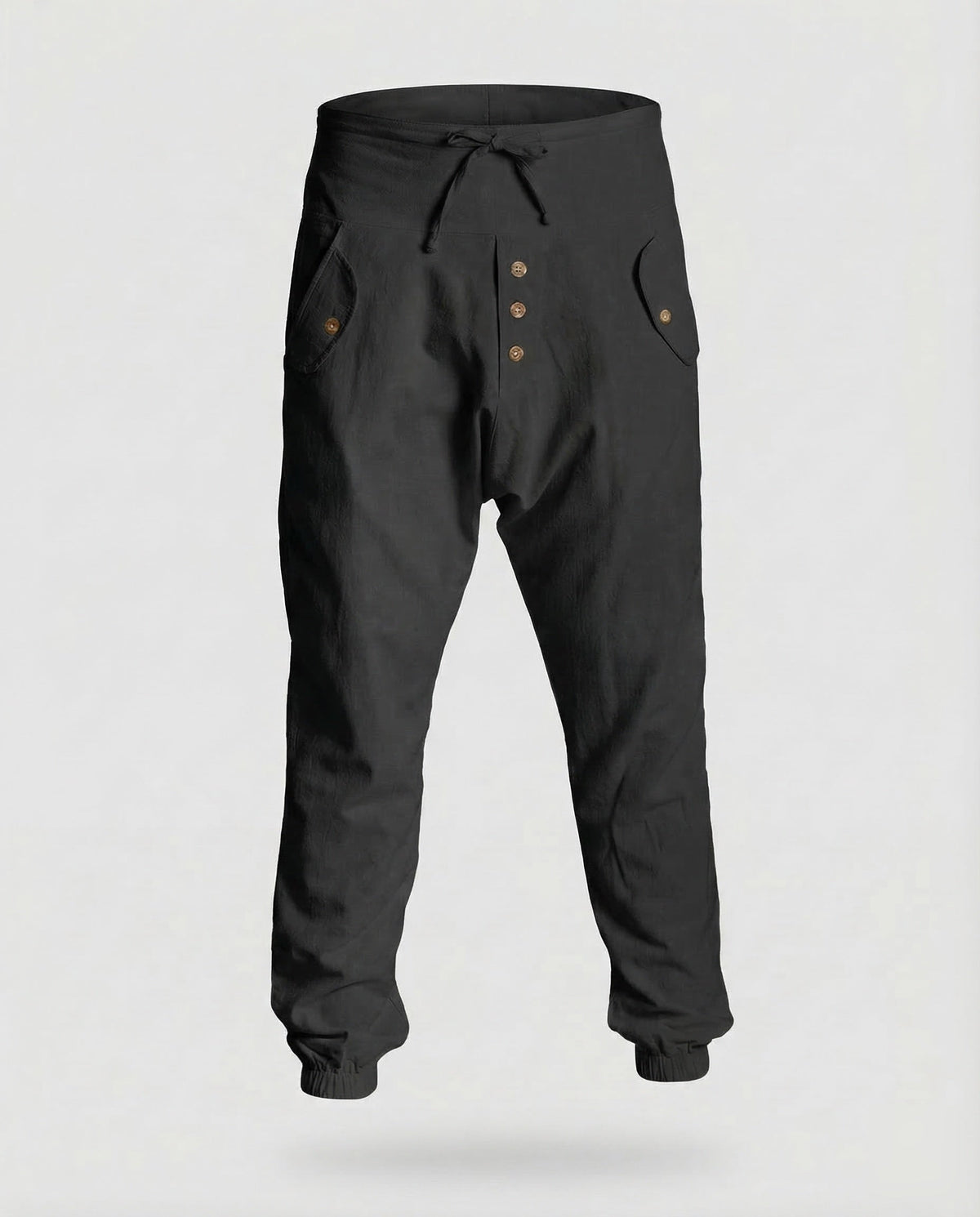 Men's Harem Trousers with Drop Crotch and Drawstring Waist