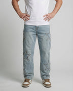 Men's Wide Leg Jeans with Washed Finish and Relaxed Fit