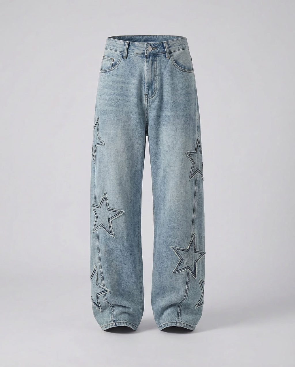 Men's Wide Leg Jeans with Washed Finish and Relaxed Fit