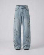 Men's Wide Leg Jeans with Washed Finish and Relaxed Fit