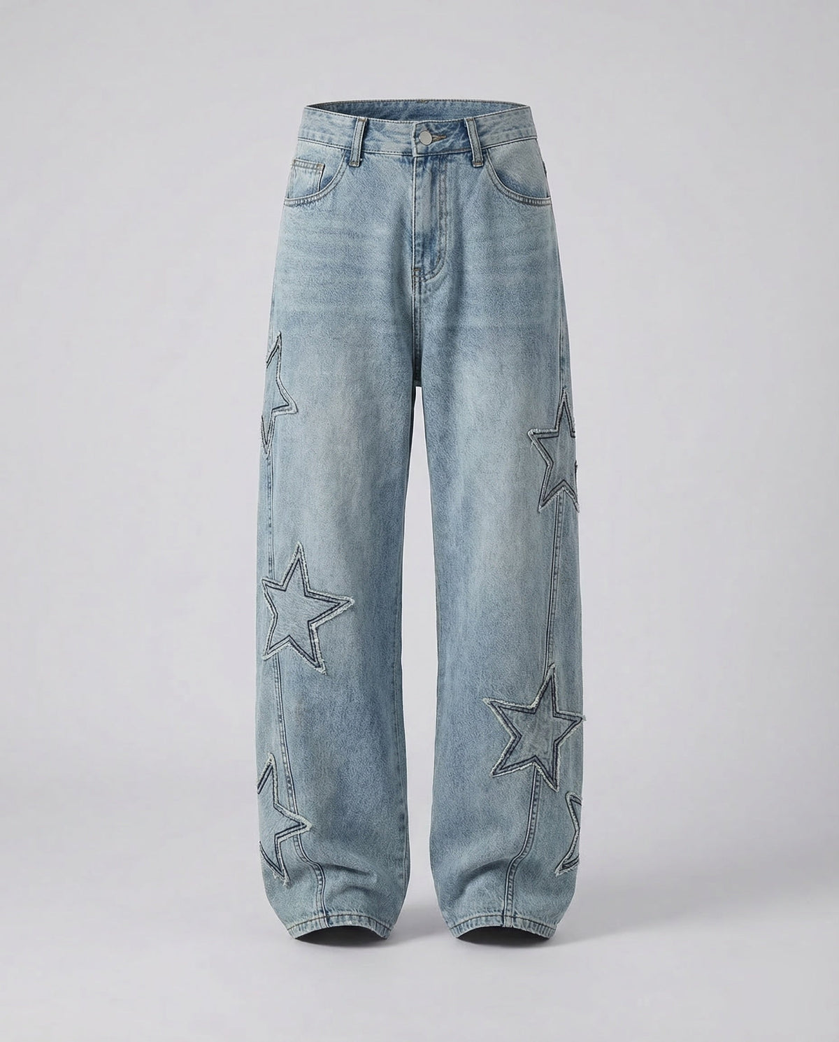 Men's Wide Leg Jeans with Washed Finish and Relaxed Fit
