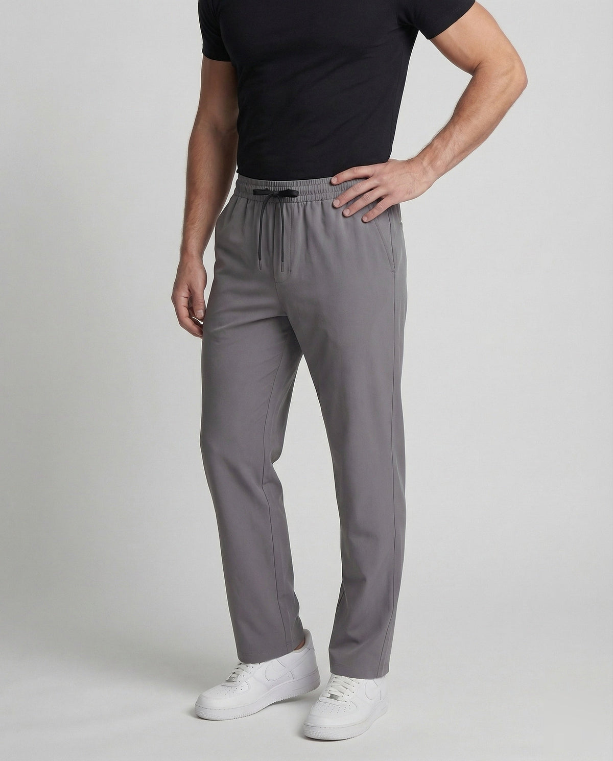 Men's Straight Leg Drawstring Trousers with Elasticated Waist and Side