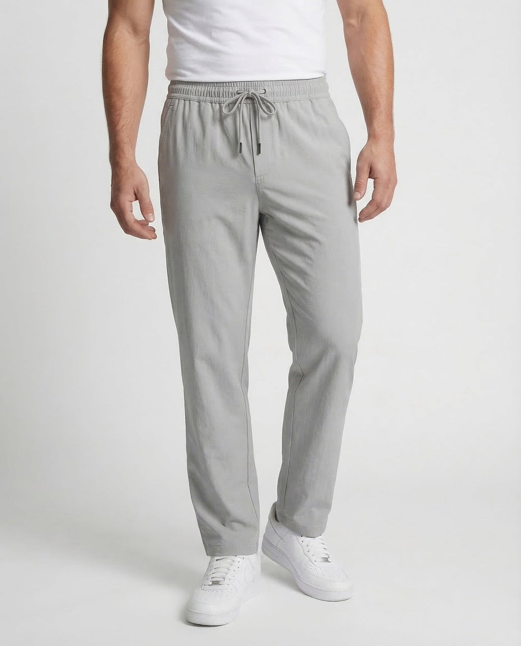 Men's Relaxed Straight Leg Trousers with Adjustable Drawstring Waist