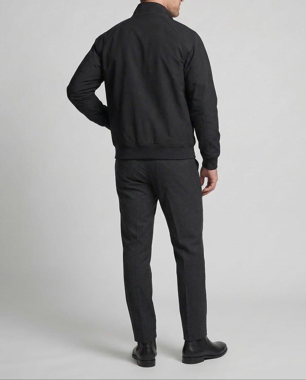 Men's Lightweight Bomber Jacket with Stand Collar and Zip Front