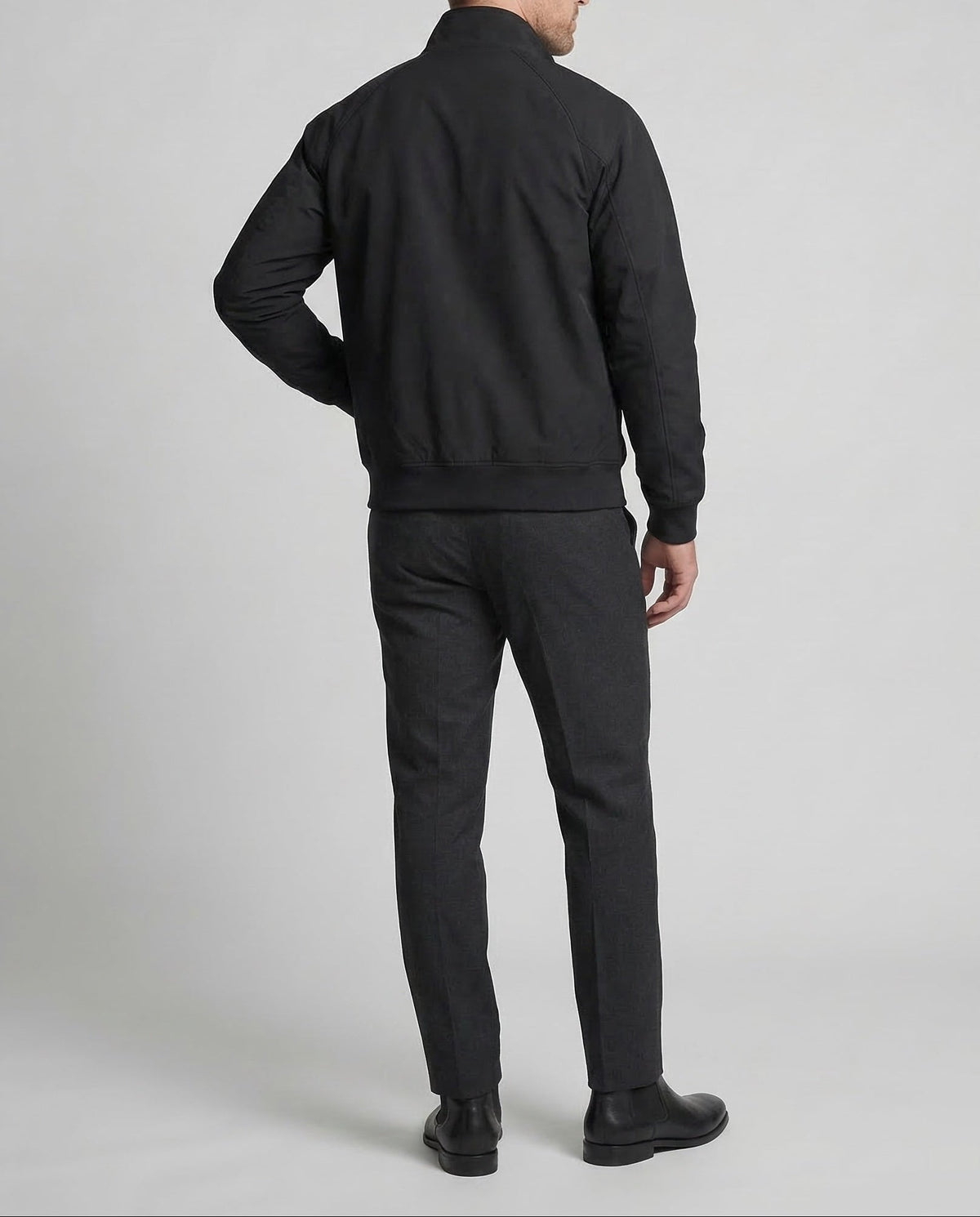 Men's Lightweight Bomber Jacket with Stand Collar and Zip Front