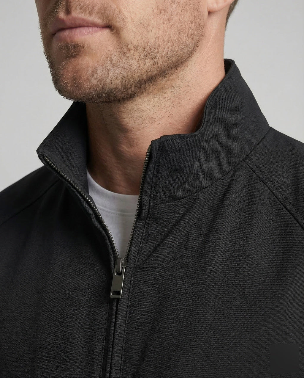 Men's Lightweight Bomber Jacket with Stand Collar and Zip Front