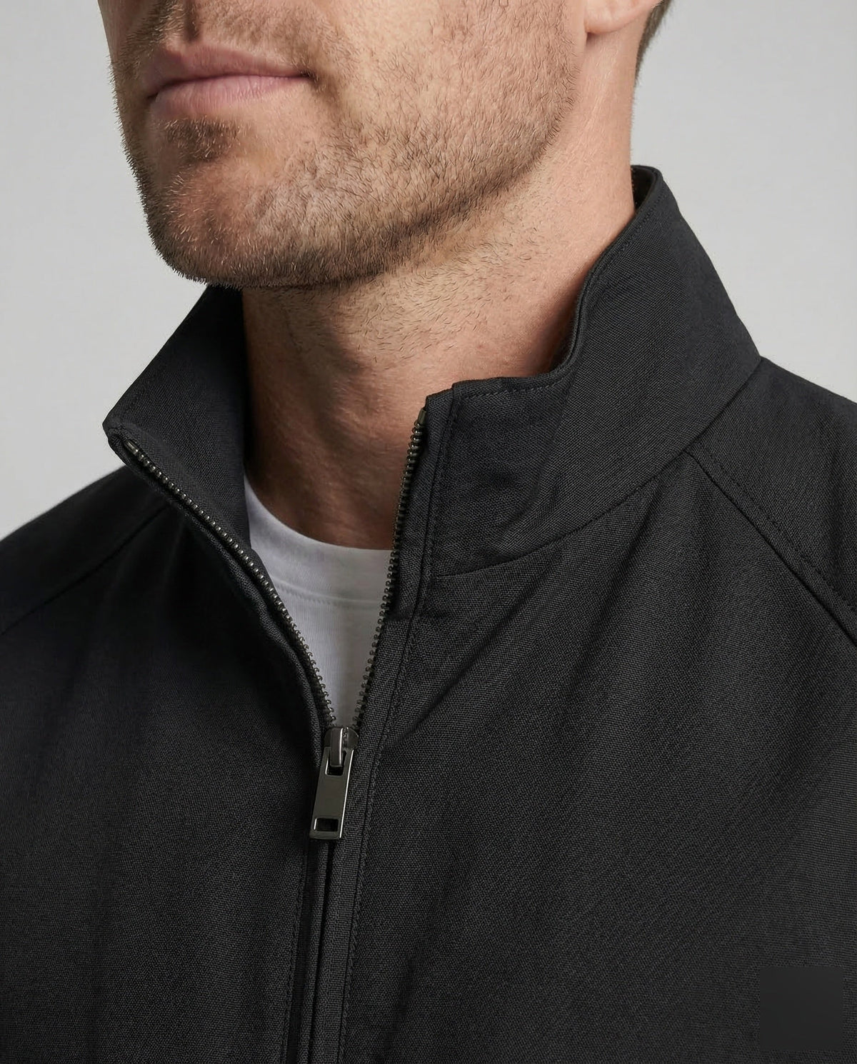 Men's Lightweight Bomber Jacket with Stand Collar and Zip Front