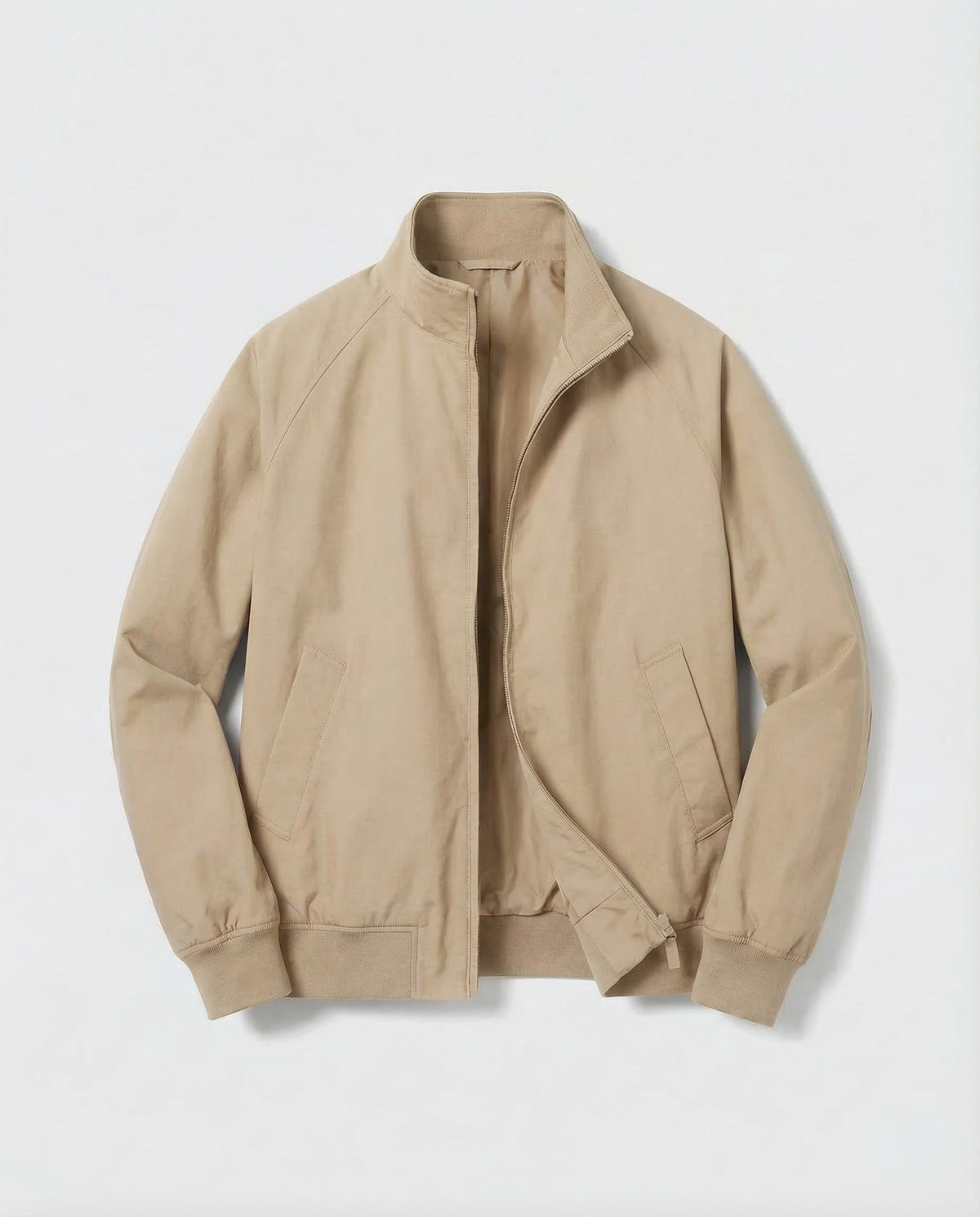 Men's Lightweight Bomber Jacket with Stand Collar and Zip Front