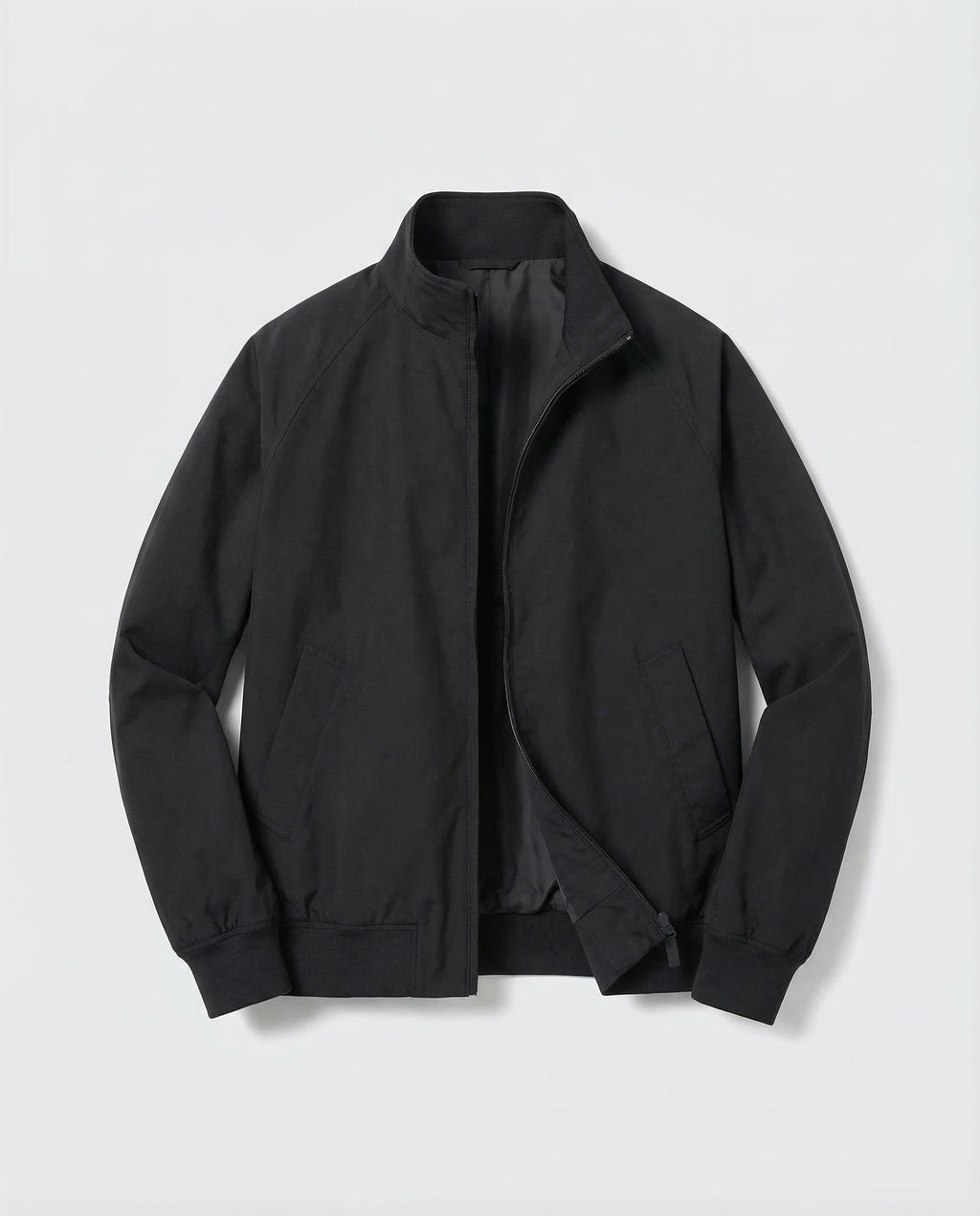Men's Lightweight Bomber Jacket with Stand Collar and Zip Front
