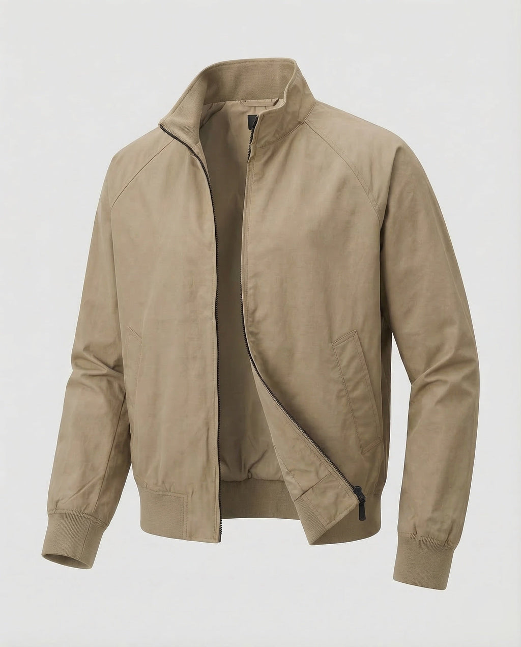 Men's Lightweight Harrington Jacket with Stand Collar and Raglan Sleeves
