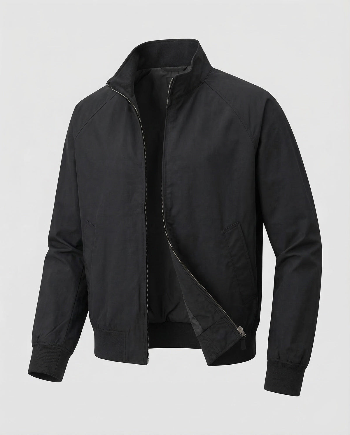 Men's Lightweight Harrington Jacket with Stand Collar and Raglan Sleeves