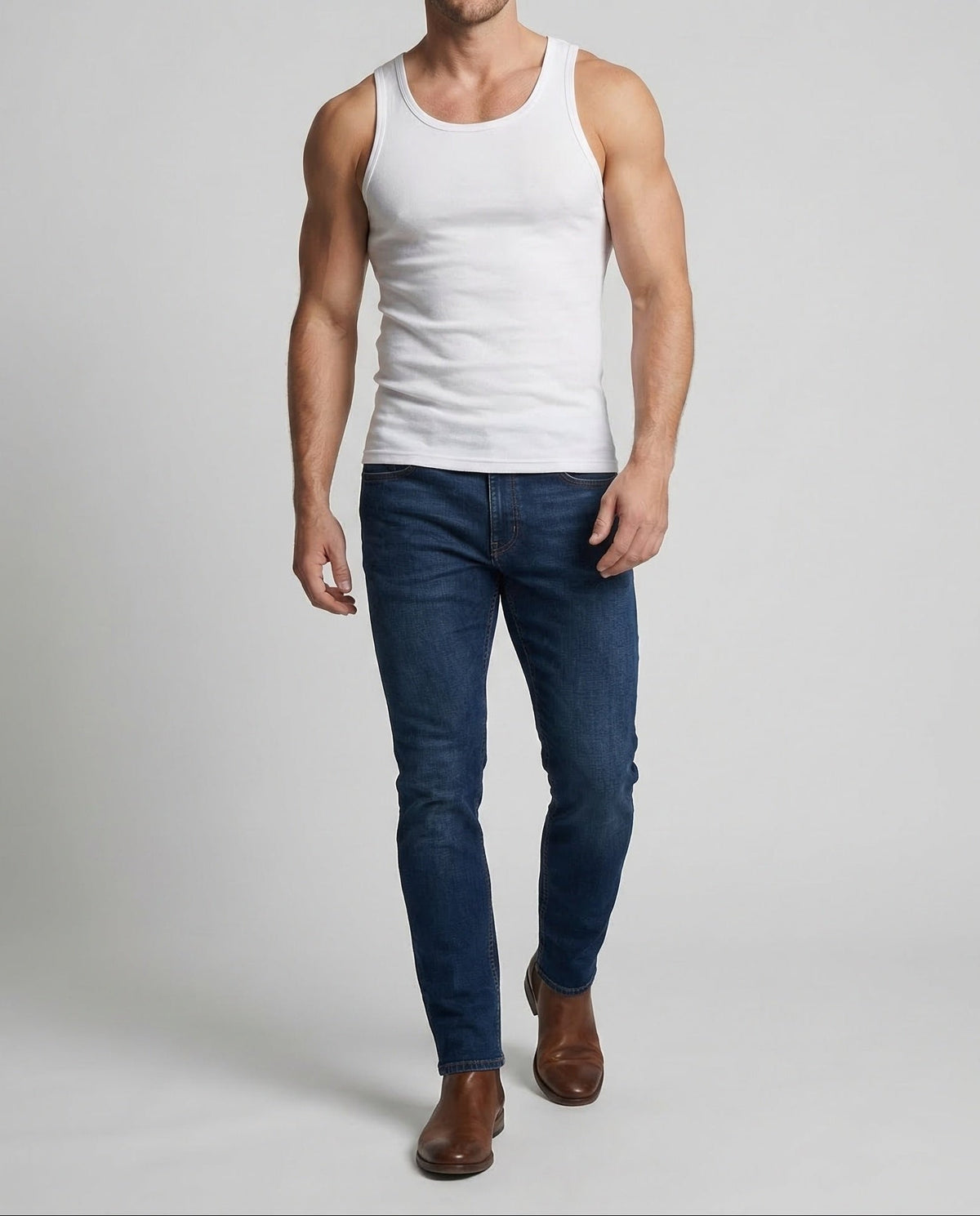 Men's Slim Fit Tank Top with Scoop Neck and Wide Straps
