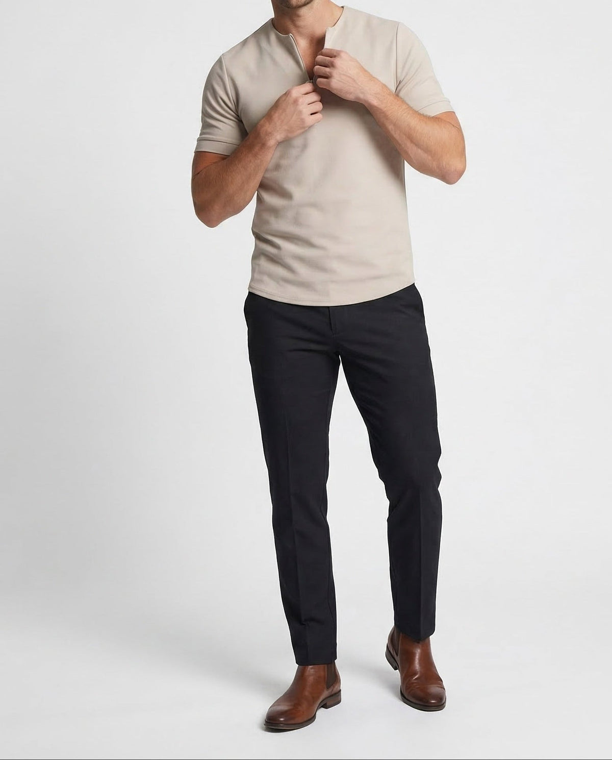 Men's Slim Fit Zip-Neck T-Shirt with Short Sleeves