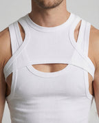 Men's Fitted Crop Top with Layered Straps and Chest Cut-Out