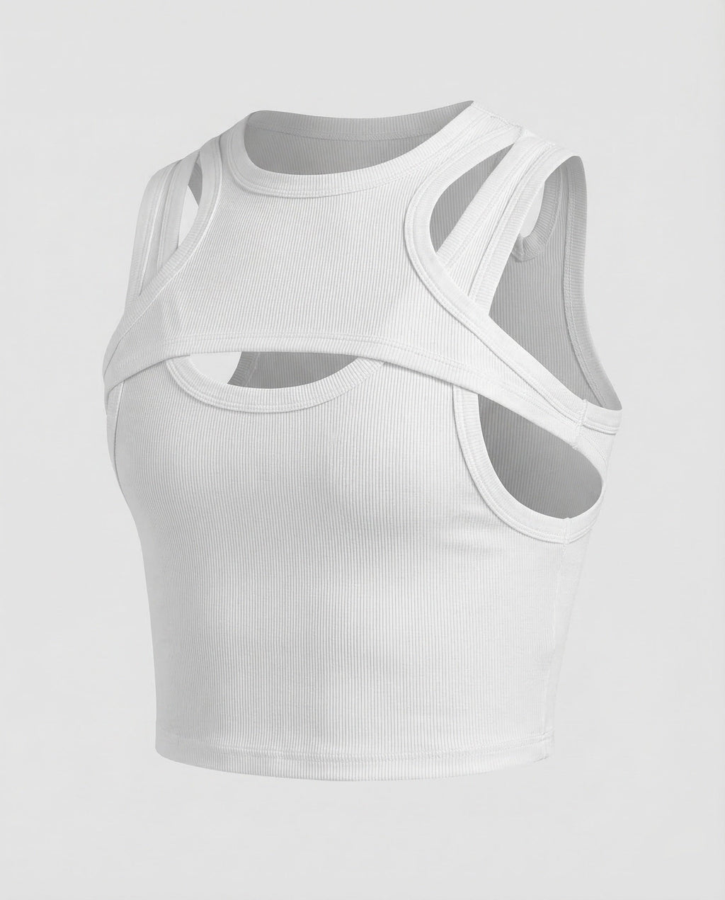 Men's Fitted Crop Top with Layered Straps and Chest Cut-Out