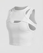 Men's Fitted Crop Top with Layered Straps and Chest Cut-Out