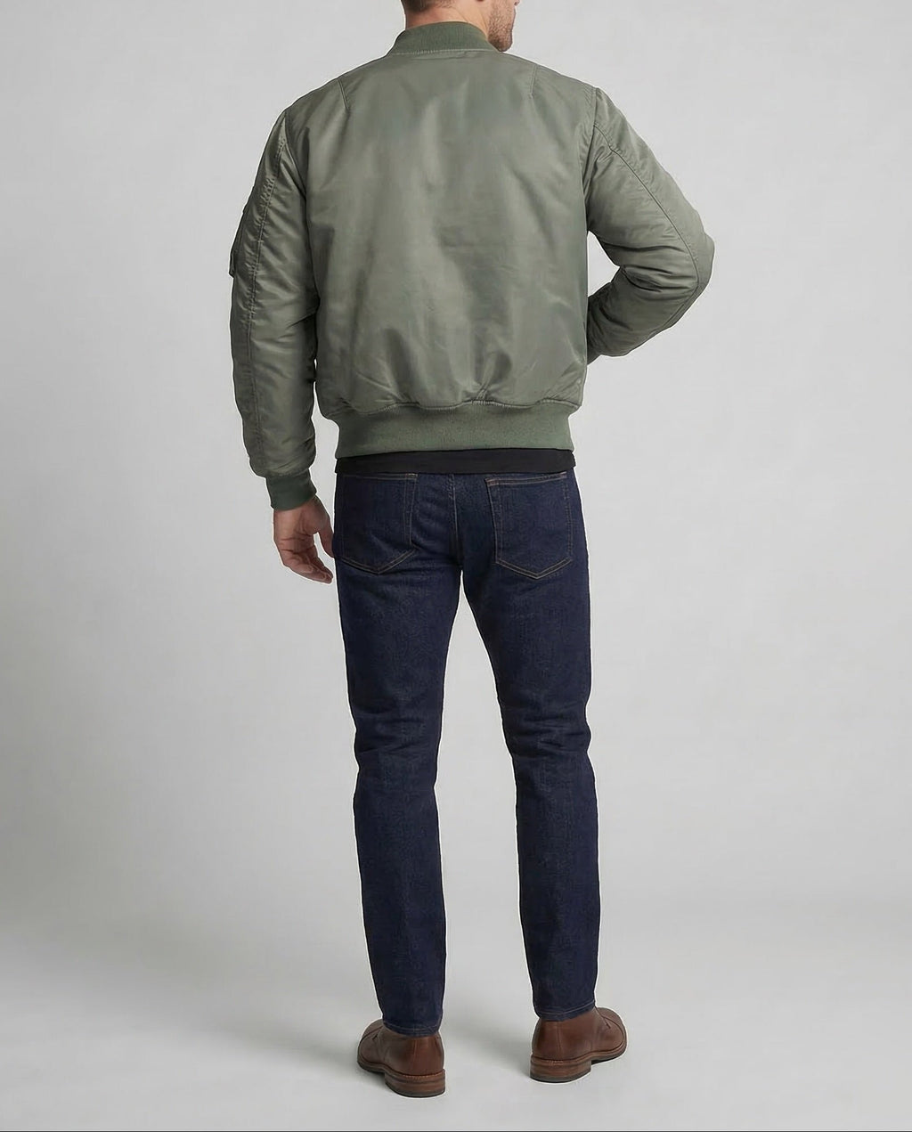 Men's Padded Bomber Jacket with Ribbed Collar and Sleeve Pocket