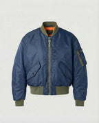 Men's Padded Bomber Jacket with Ribbed Collar and Sleeve Pocket