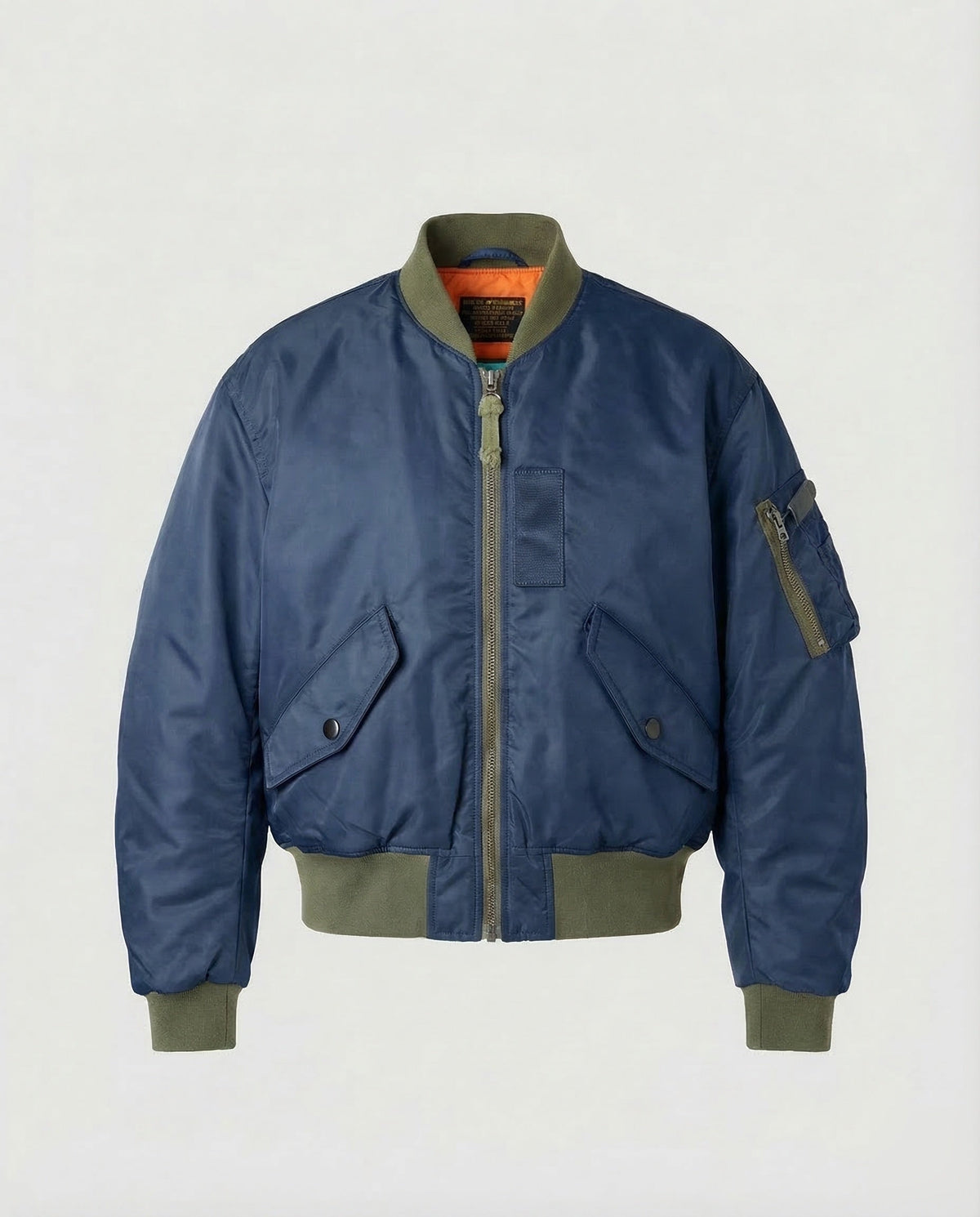 Men's Padded Bomber Jacket with Ribbed Collar and Sleeve Pocket