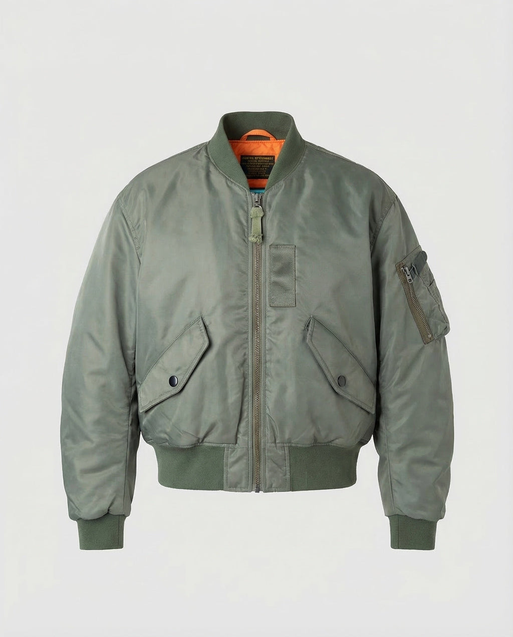 Men's Padded Bomber Jacket with Ribbed Collar and Sleeve Pocket