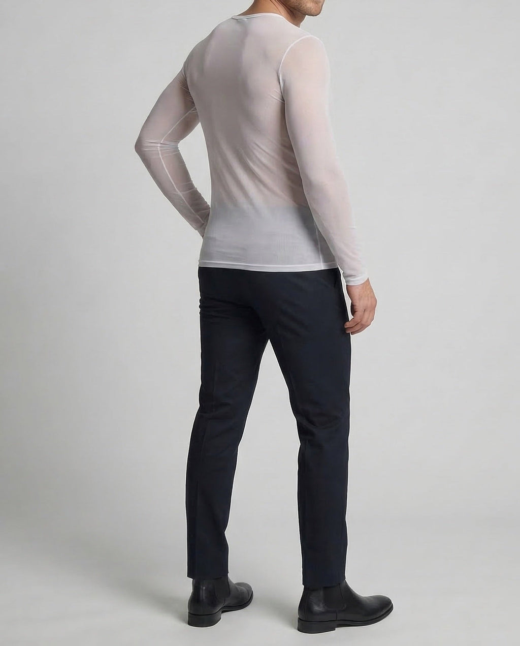 Men's Slim Fit Sheer Mesh Long Sleeve Top