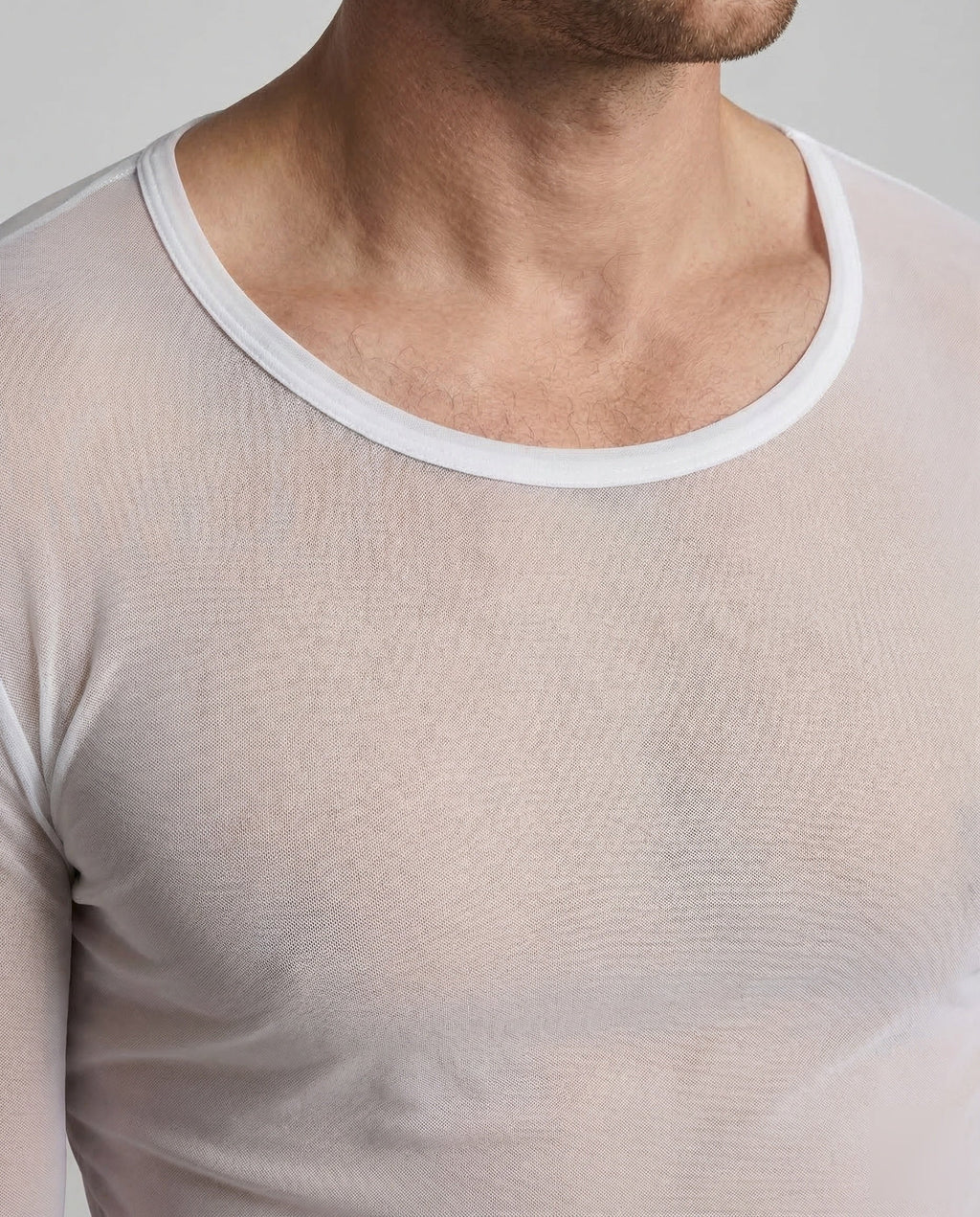 Men's Slim Fit Sheer Mesh Long Sleeve Top