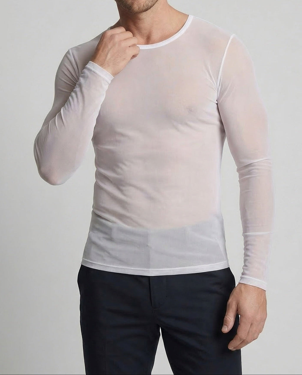 Men's Slim Fit Sheer Mesh Long Sleeve Top
