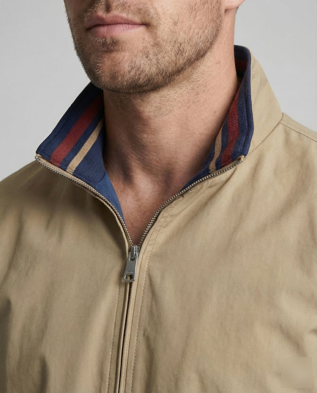 Men's Lightweight Bomber Jacket with Stand Collar and Zipped Pockets