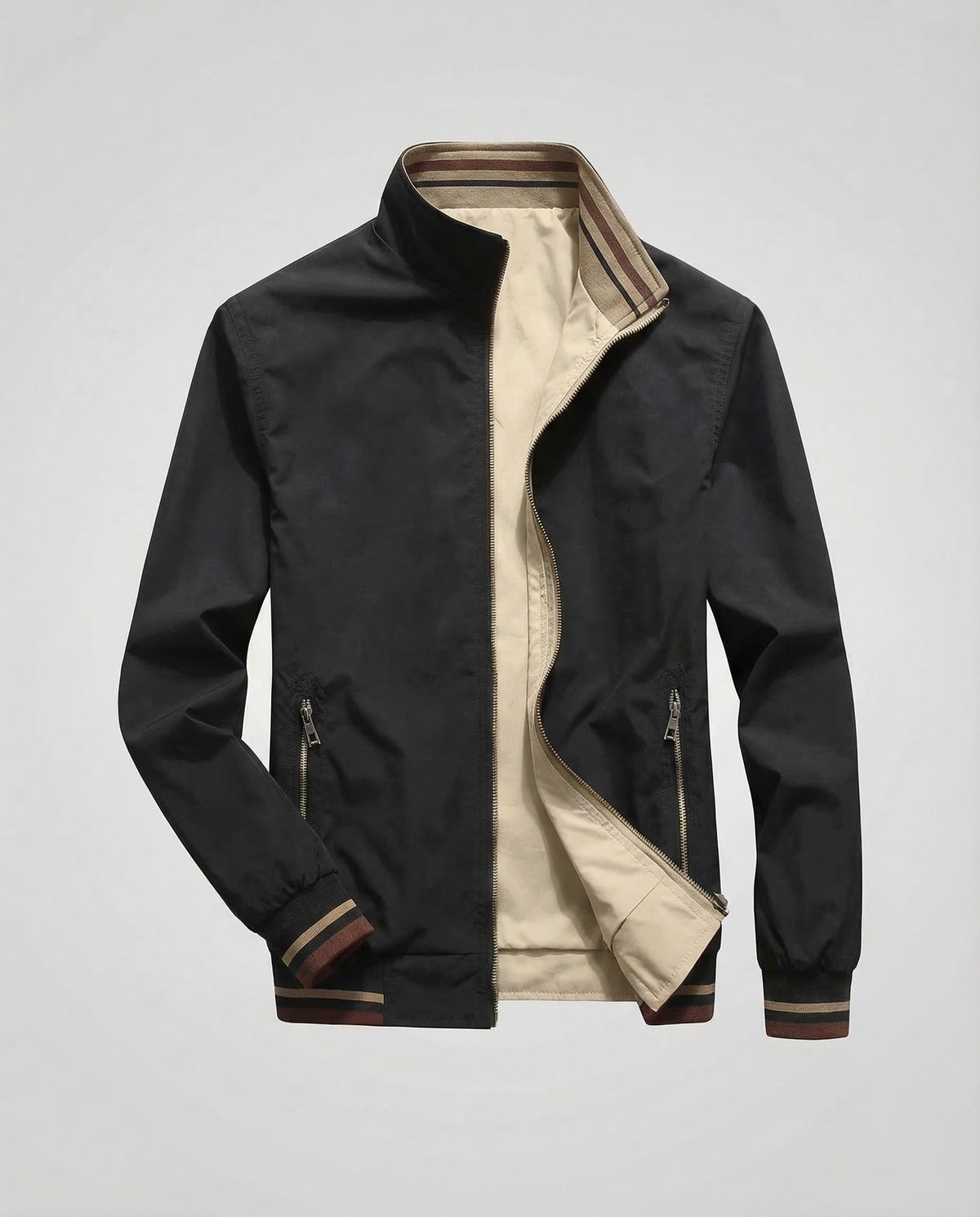 Men's Lightweight Bomber Jacket with Stand Collar and Zipped Pockets