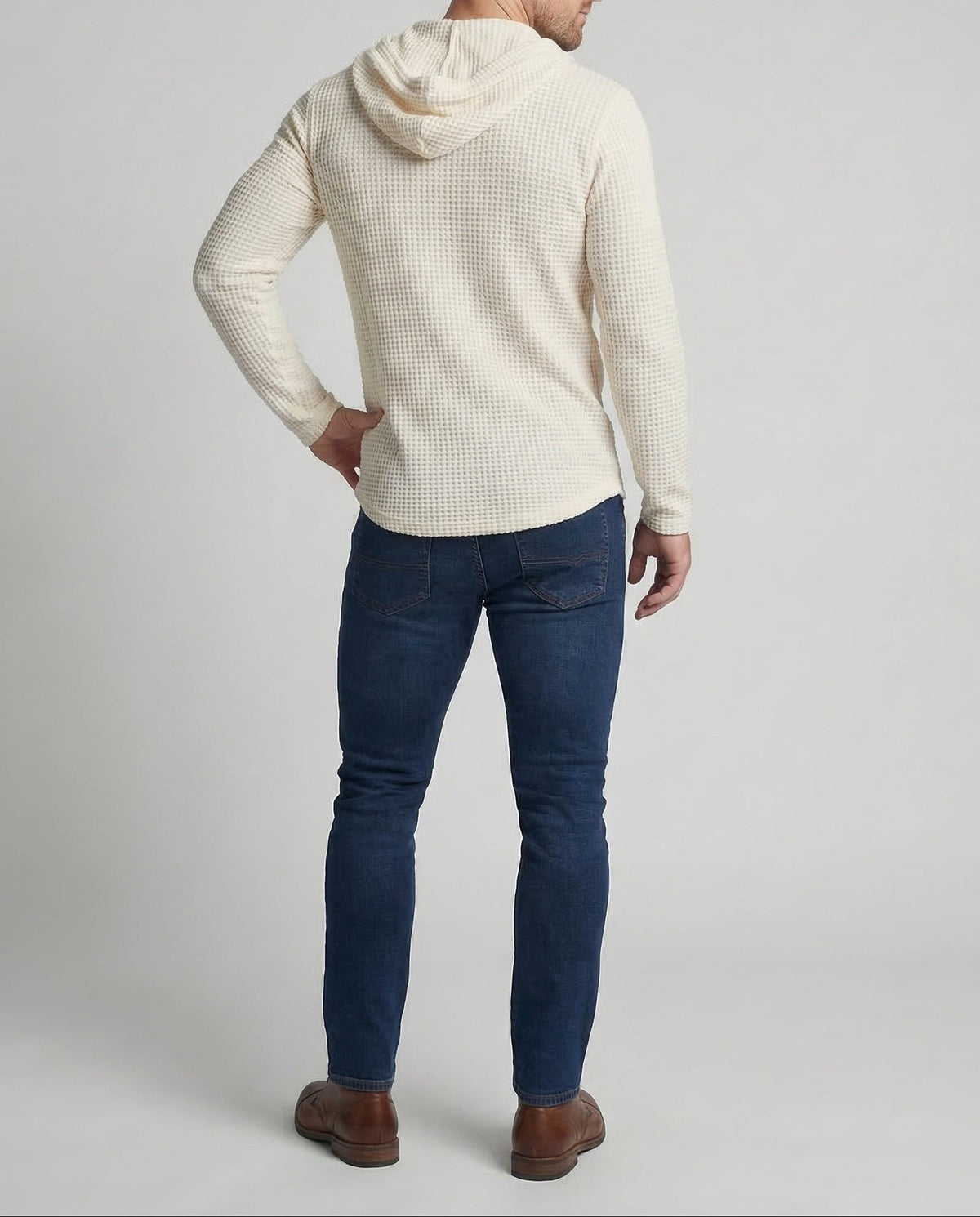 Men's Slim Fit Waffle Knit Henley Hoodie with Button Neck