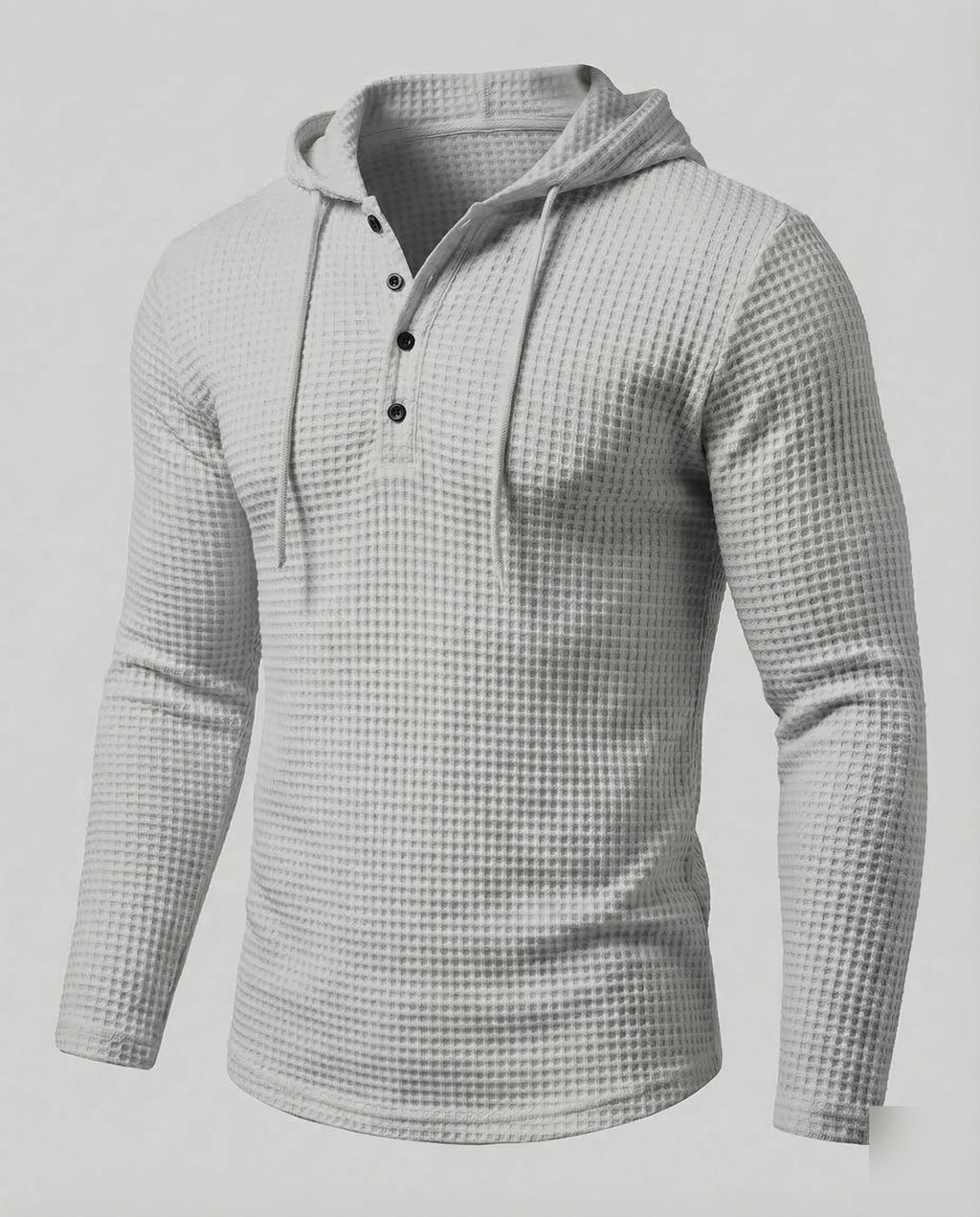 Men's Slim Fit Waffle Knit Henley Hoodie with Button Neck