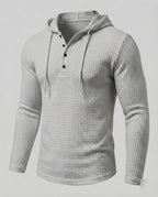 Men's Slim Fit Waffle Knit Henley Hoodie with Button Neck