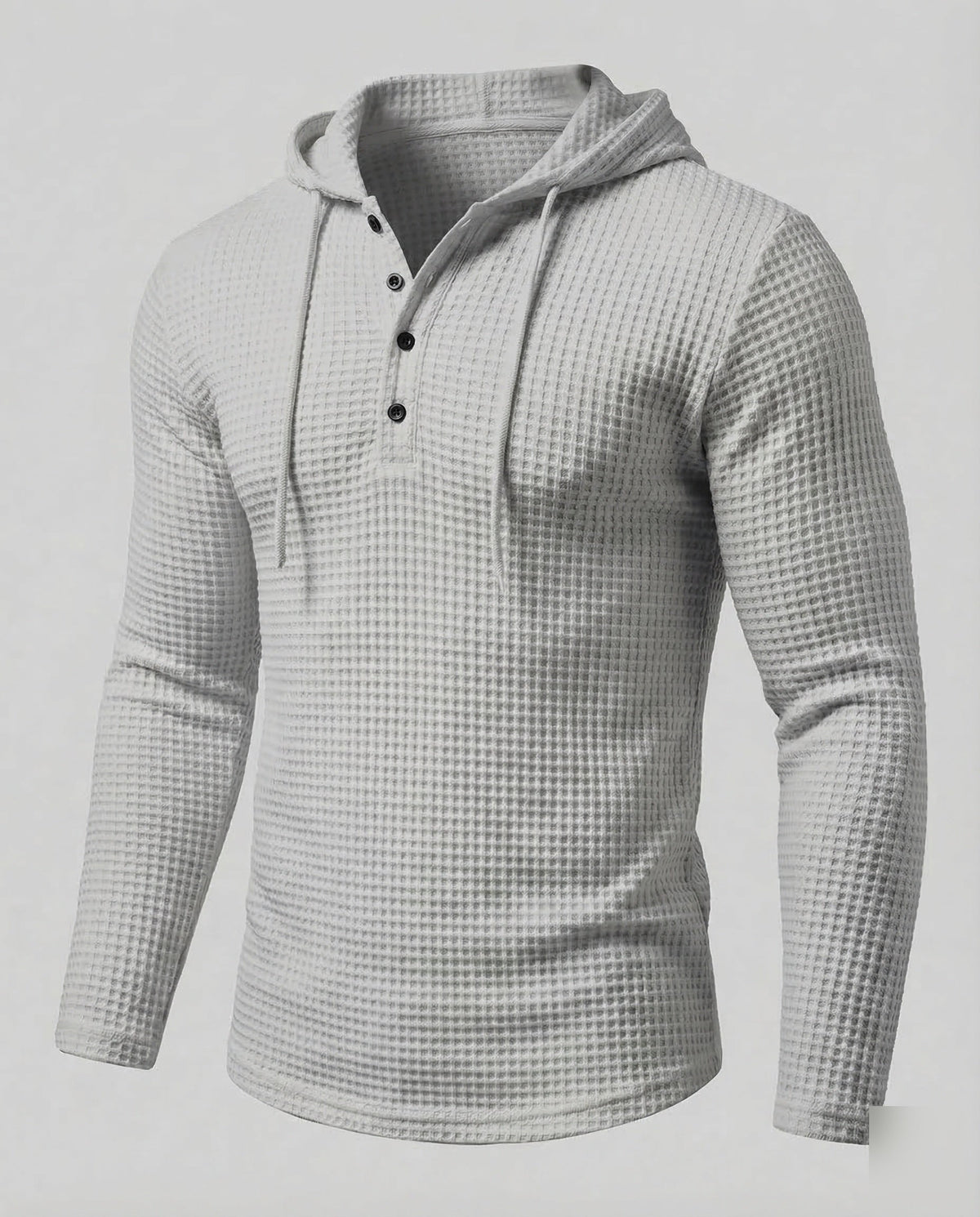 Men's Slim Fit Waffle Knit Henley Hoodie with Button Neck