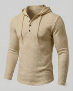 Men's Slim Fit Waffle Knit Henley Hoodie with Button Neck