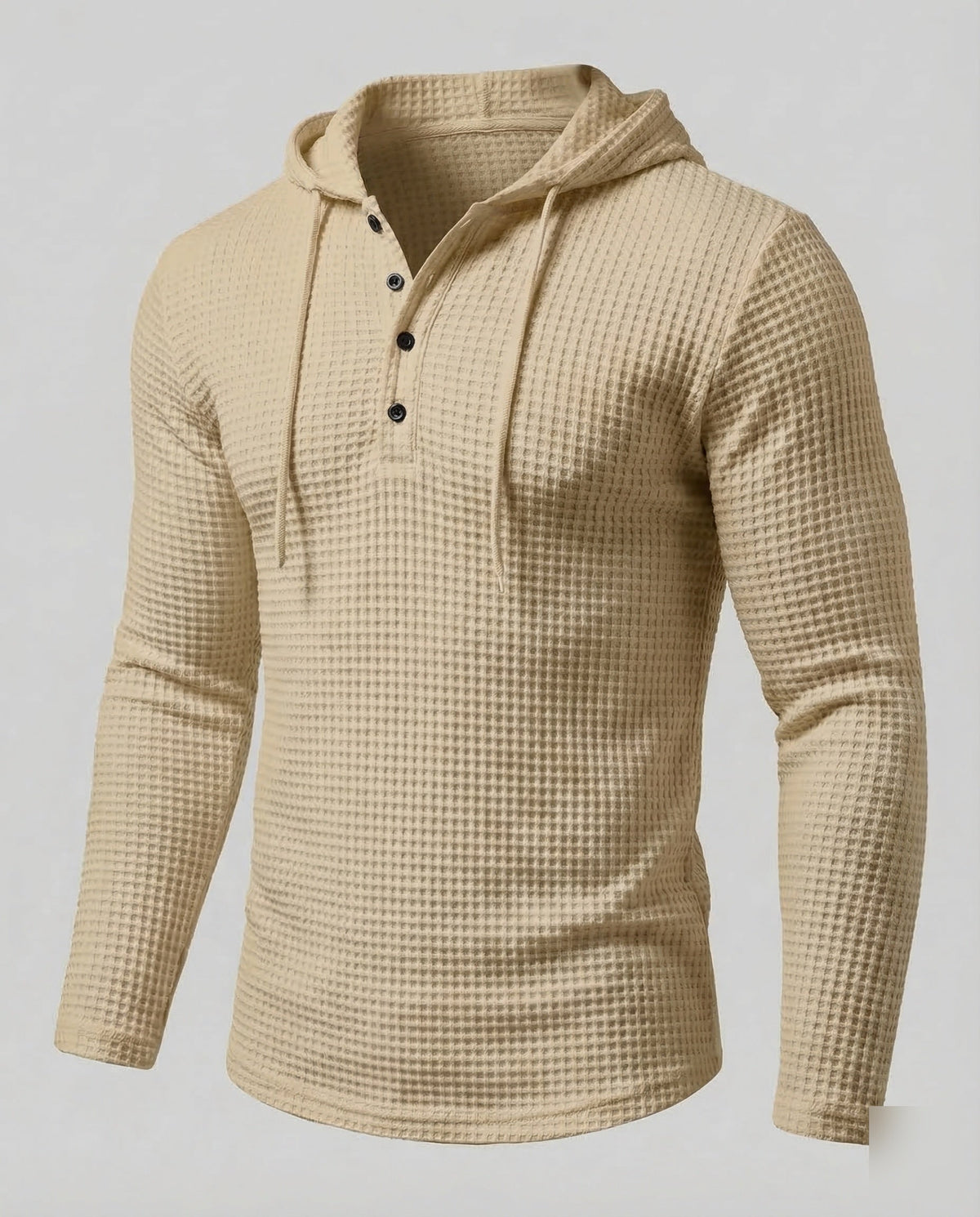 Men's Slim Fit Waffle Knit Henley Hoodie with Button Neck