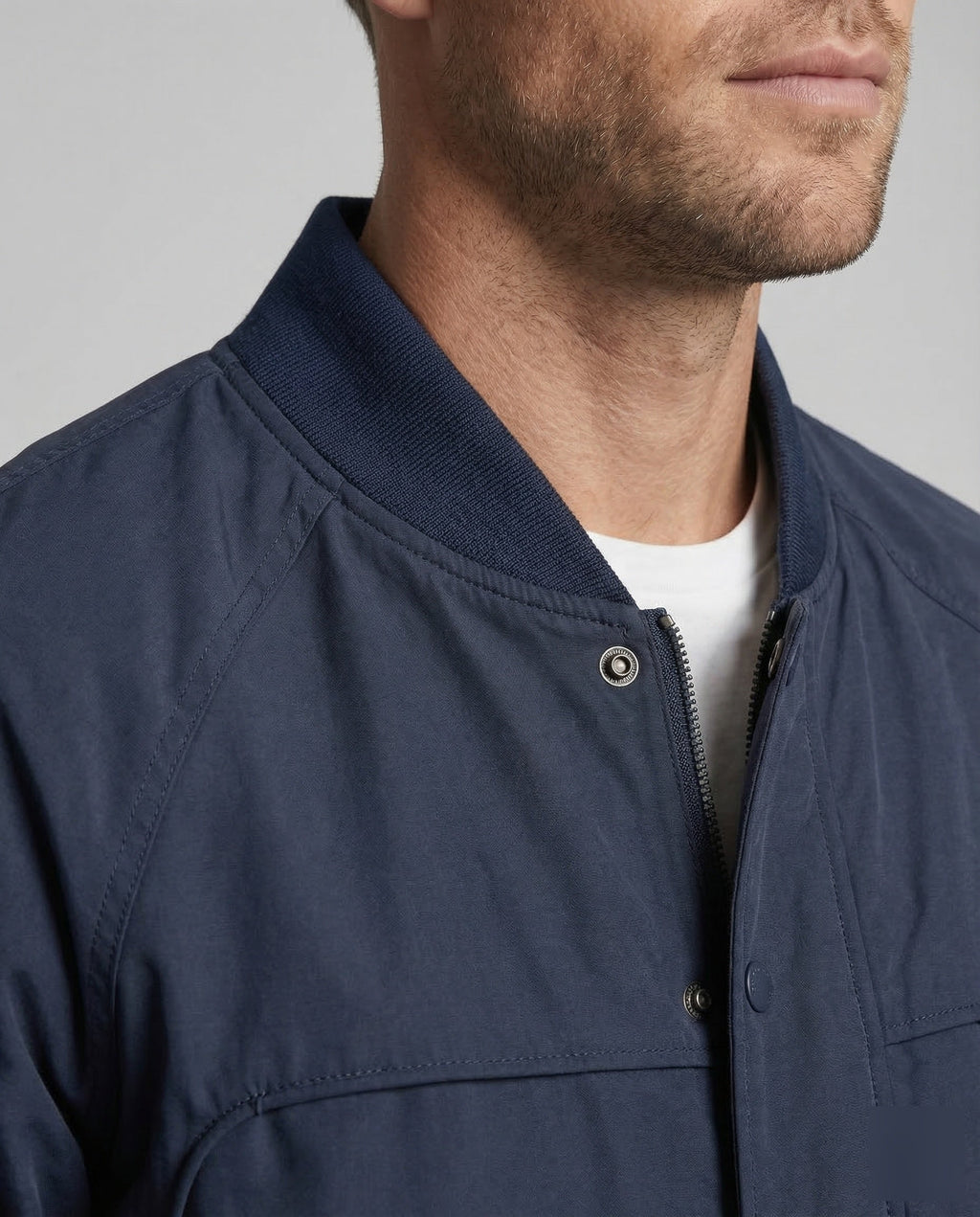 Men's Utility Bomber Jacket with Ribbed Trims and Zip Pockets