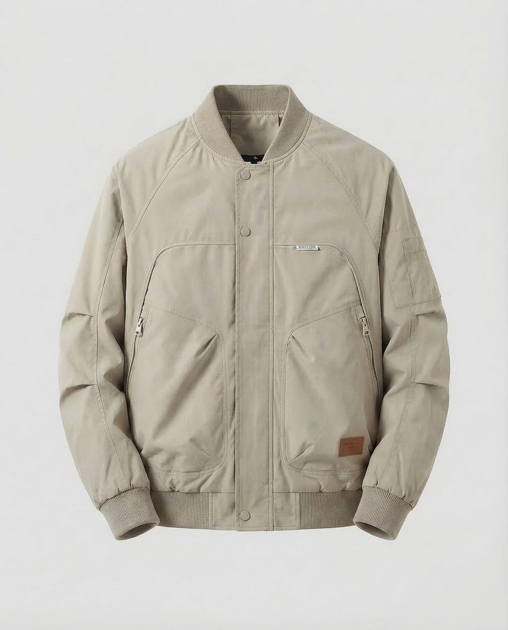 Men's Utility Bomber Jacket with Ribbed Trims and Zip Pockets