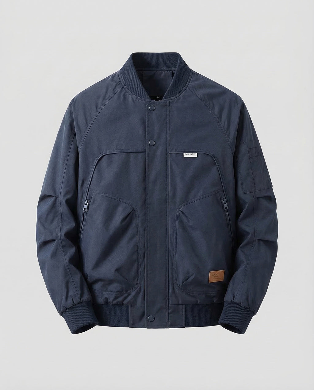 Men's Utility Bomber Jacket with Ribbed Trims and Zip Pockets