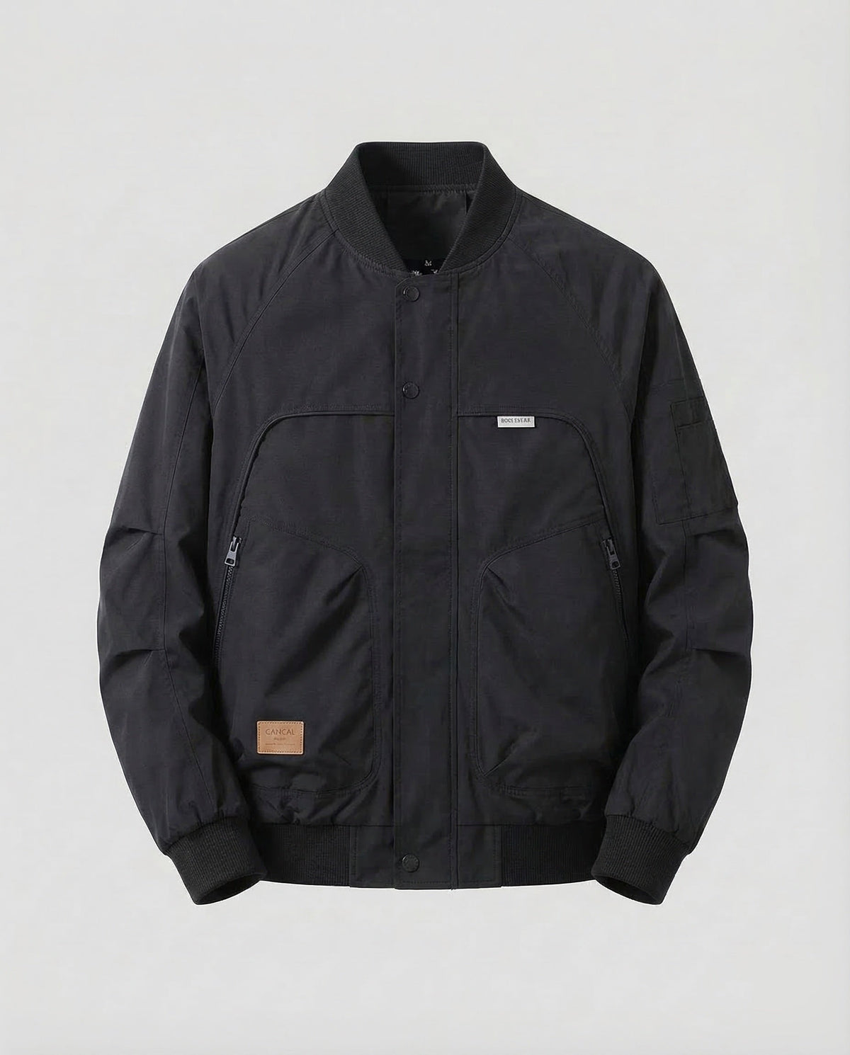 Men's Utility Bomber Jacket with Ribbed Trims and Zip Pockets