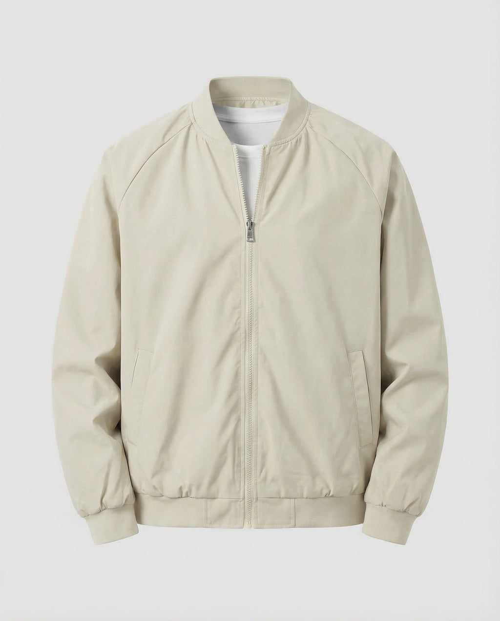 Men's Lightweight Bomber Jacket with Raglan Sleeves and Ribbed Collar