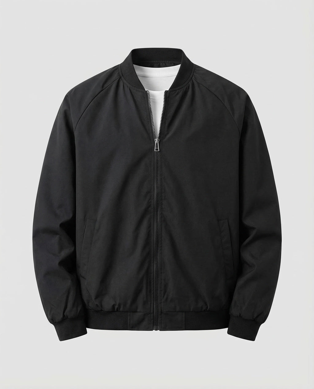 Men's Lightweight Bomber Jacket with Raglan Sleeves and Ribbed Collar
