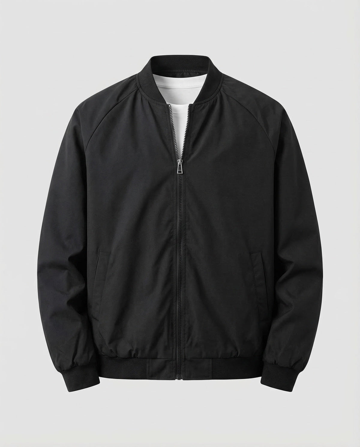 Men's Lightweight Bomber Jacket with Raglan Sleeves and Ribbed Collar