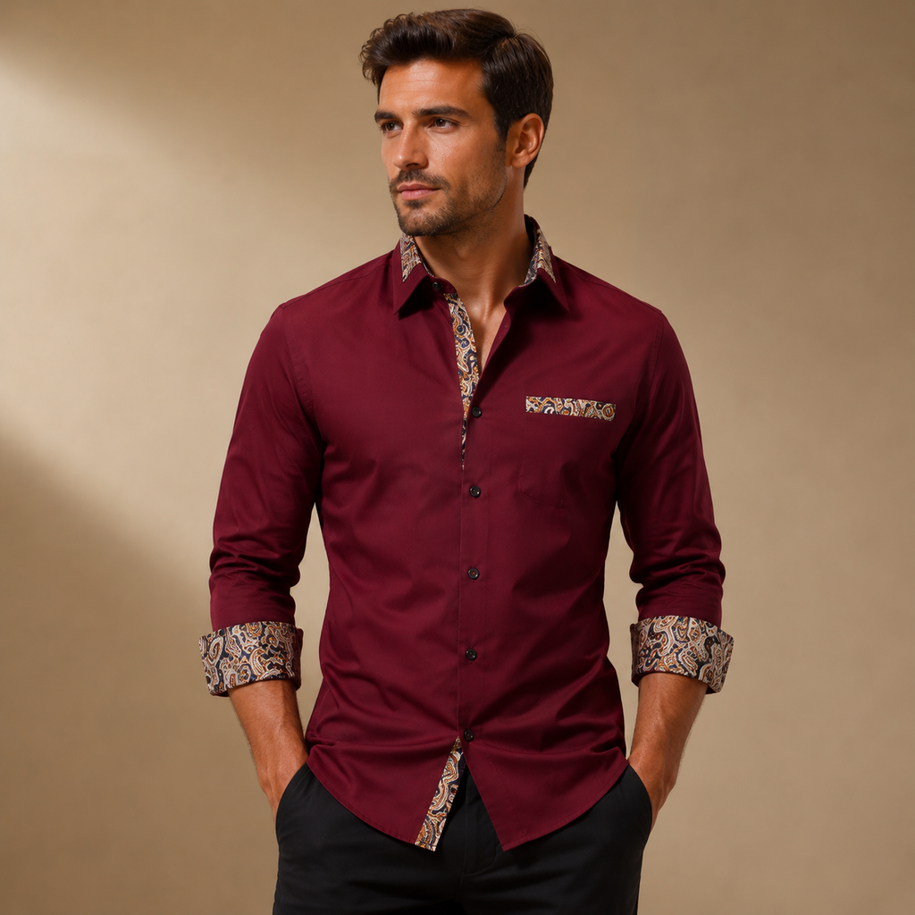 Men's Slim-Fit Long-Sleeve Shirt – Printed-Detail Button-Up