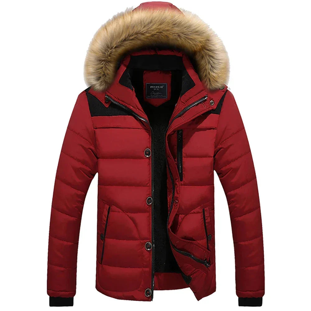 Men's Faux-Fur Hooded Puffer Jacket – Insulated Multi-Pocket Winter Layer